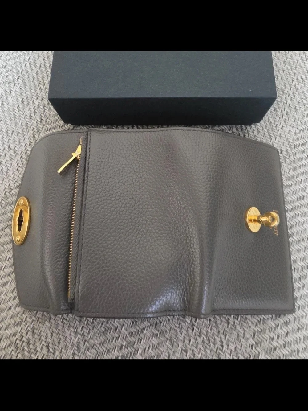 Mulberry Black Pebbled Leather Card & Key Holder with Gold Turnlock